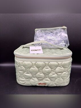 NWT Conair Sage Green Train Case Set, 2-Piece Travel Organizer with Clear Pouch
